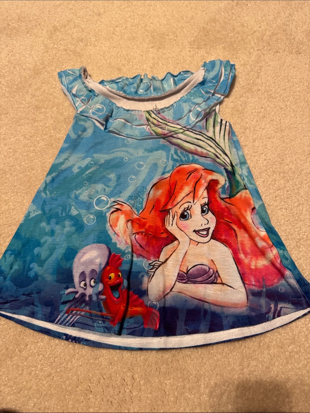 Girls' Ariel Blue Graphic Ruffle Neck Tank Top